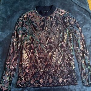 SHEIN Black and Cream Sequin Embellished Blouse